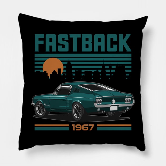 1967 Mustang GT Fastback Pillow by squealtires