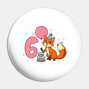 I am 6 with fox - girl birthday 6 years old Pin