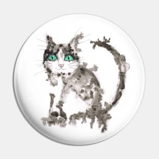 Black wet ink cat Pin