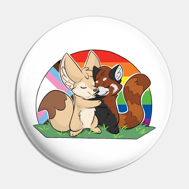 Rainbow Progress Flag - Fennec Fox + Red Panda Hug Pin by Fennekfuchs