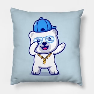 Cute Swag Polar Bear With Hat And gold chain necklace  Cartoon Pillow