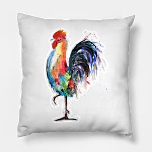 Colorful Rooster Standing Proud Pillow