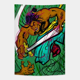 Aztec Samurai Showdown Tapestry