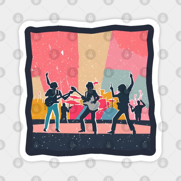 Retro Rock Band Risograph Design - Bold Music Art Magnet by TuncGK