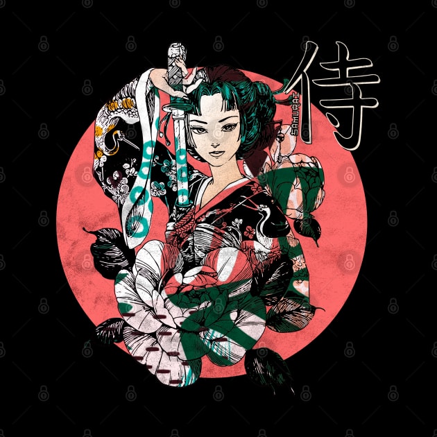 Girl Warrior Samurai Streetwear Vaporwave Kanji Character Japanese Aesthetic 610 by dvongart