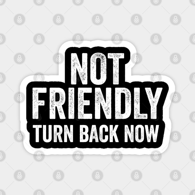 Not Friendly, Turn Back Now funny sarcastic design Magnet by Luxinda