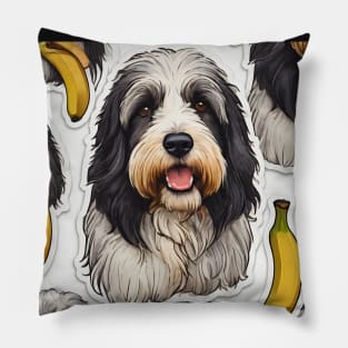 Cute Bearded Collie Banana Pattern Pillow