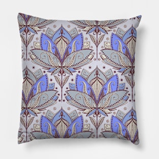 Art Deco Lotus Rising 2 - sage grey & purple pattern Pillow