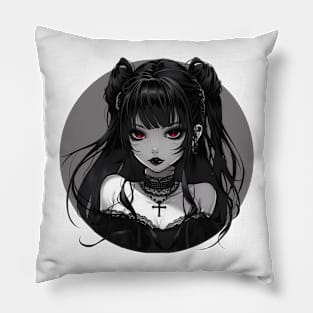 Gothic Anime Waifu Girl Round Design Pillow