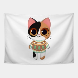 Holiday Black, Brown and White Kitten Tapestry