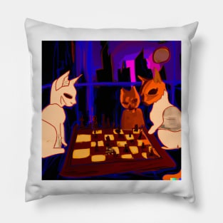 Cyberpunk Chess Cats Pillow
