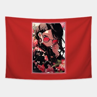 Aesthetic Anime Girl Pink Rosa Black | Quality Aesthetic Anime Design | Chibi Manga Anime Art Tapestry