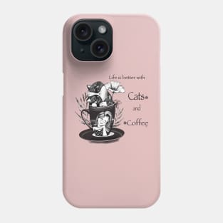 Coffee and Cat with Girl Phone Case