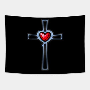 Cross Ruby Red Gemstone Heart Tapestry