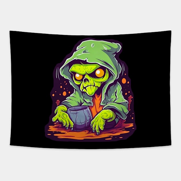 Eerie Halloween Ghoul Art - Spooky Season Delight Tapestry by Captain Peter Designs