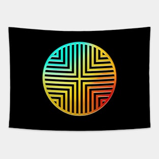 Neon Geometric Glyph Mandala Sigil Rune Sign Seal Cyan Red and Yellow  -  045 Tapestry