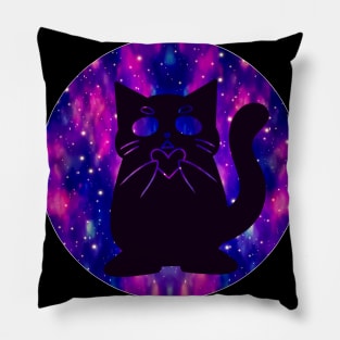 Space Cat Love (Black) Pillow