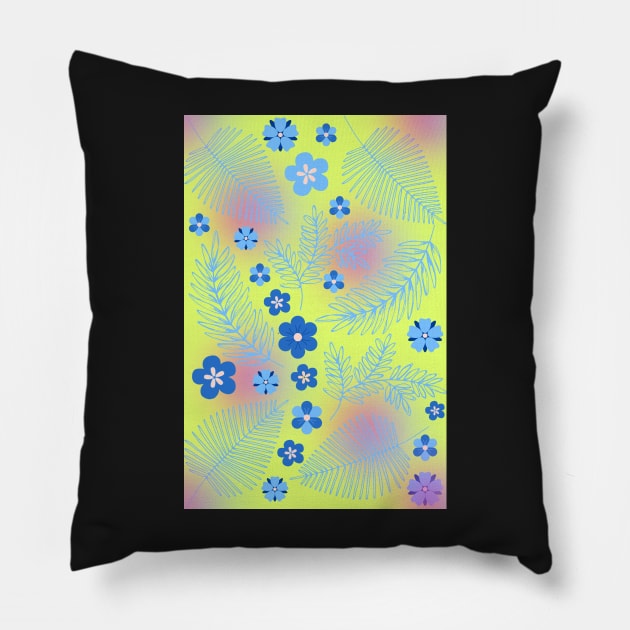 Light Blue leaves and flowers pattern Pillow by PedaDesign