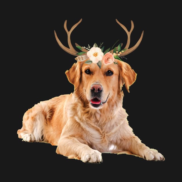 Golden Retriever Dog Reindeer Antlers Funny Christmas Shirt by BUBLTEES