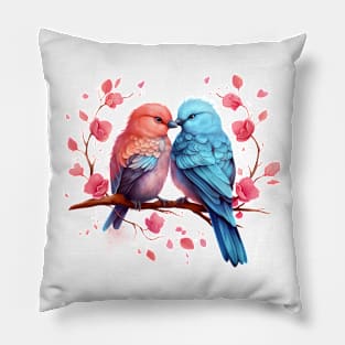 Valentine Kissing Azure Dollar Bird Couple Pillow