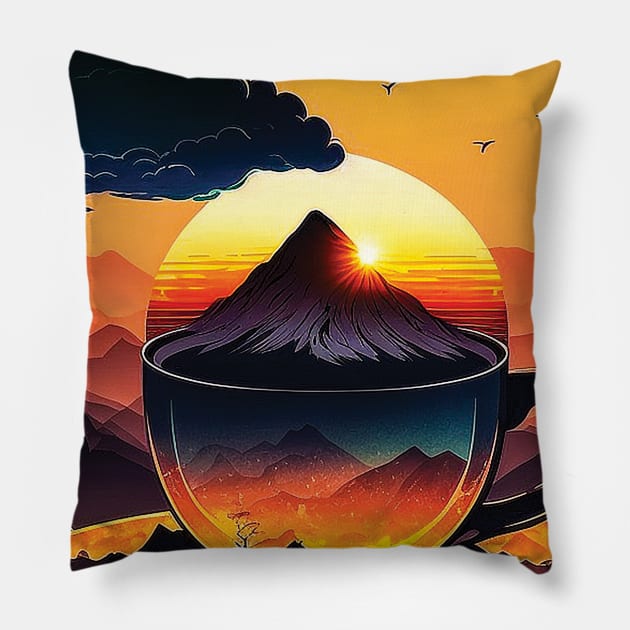 Cup of hot coffee in the morning Pillow by Gold Turtle Lina