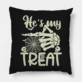 He's My Treat Skeleton Hand Funny Halloween Costume Couples Pillow