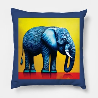 Stylised Elephant Art in Bold Blue, Yellow and Red Pillow