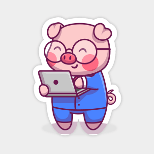 Cute Pig Businessman With Laptop Magnet