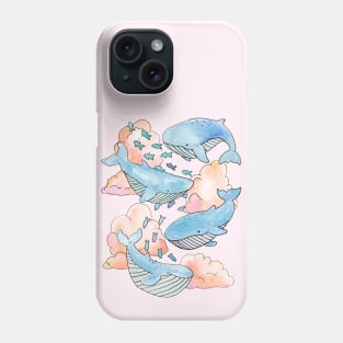 Aqua Blue Whales & Fish Swimming Within Dreamy Sunset Clouds Phone Case