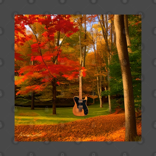 A Fender Telecaster Guitar In The Middle Of A Forest In New England During Autumn by Musical Art By Andrew