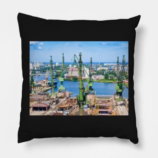 Cranes in Gdansk shipyard Pillow