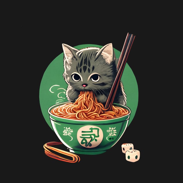 cute cat eating ramen by abomastour