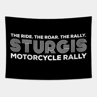 Classic Sturgis motorcycle rally the ride the roar the rally in white Tapestry