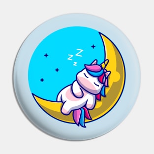 Cute Unicorn Sleeping On Moon Cartoon Pin