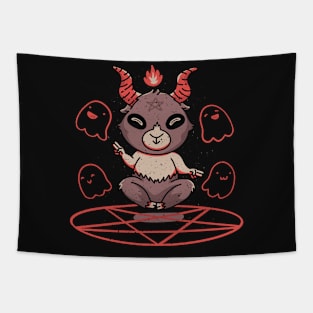 Cute Baphomet Meditating Into Pentagram Tapestry