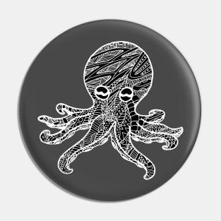 Octopus Zentangle - White Pin