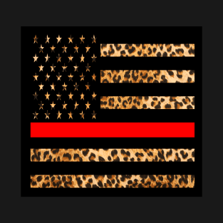 Leopard Thin Red Line Firefighters T-Shirt