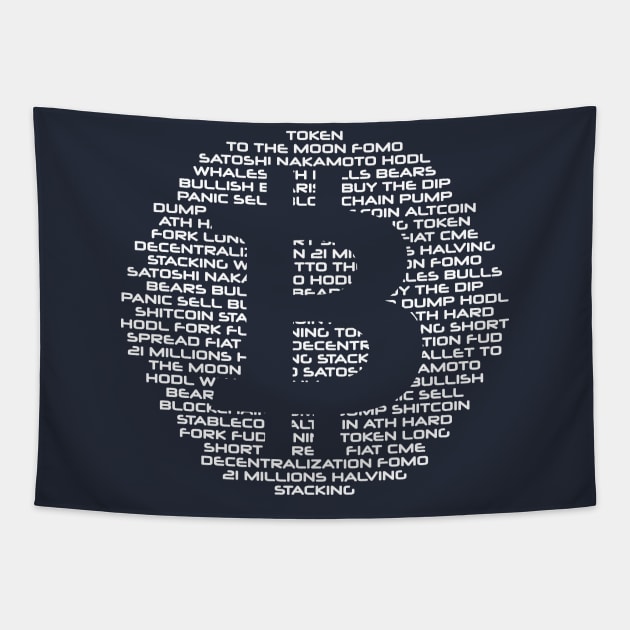 Bitcoin logo with crypto words Tapestry by My Crypto Design