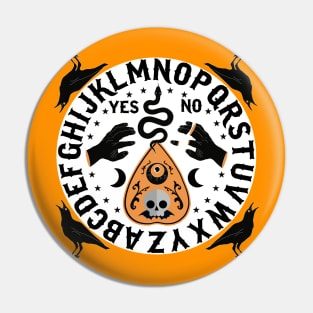 Orange And Black Modern Ouija Board With Ravens Pin