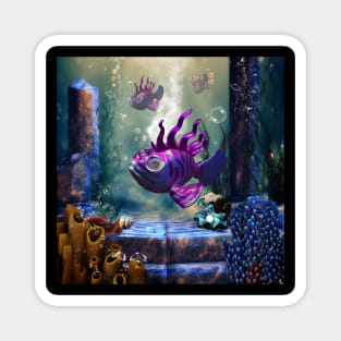 Cute fantasy fish in the deep ocean Magnet