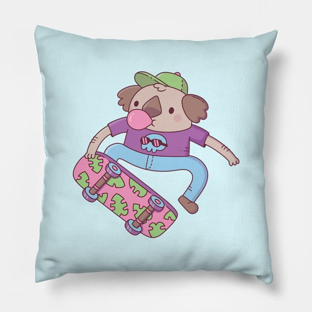 Cute Koala Bear Skateboarder Doodle Pillow by rustydoodle