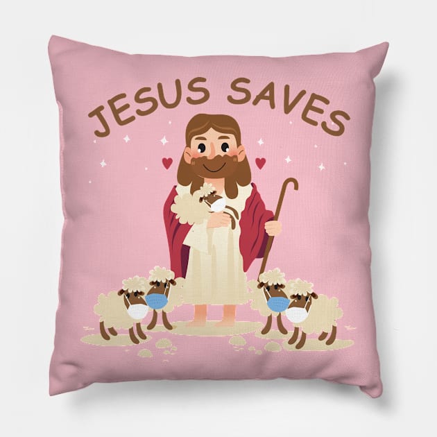 Jesus Saves - Wear A Mask Pillow by TipsyCurator