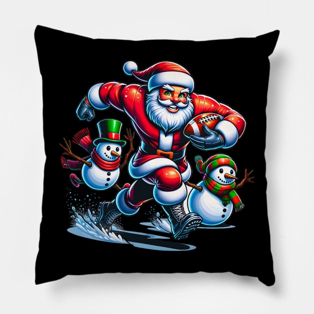 Christmas Football Santa Playing Football Pillow by nadenescarpellos