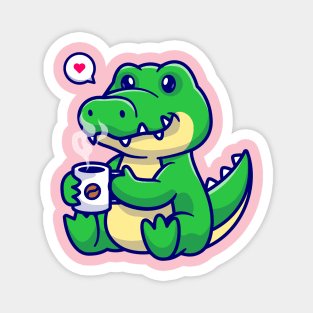 Cute Crocodile Drinking Coffee Cartoon Magnet