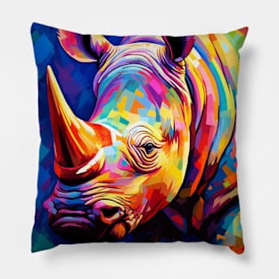 Colored rhino on a multicolored Pillow