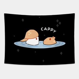 A Ghost and a Capybara meet at a Pond Tapestry