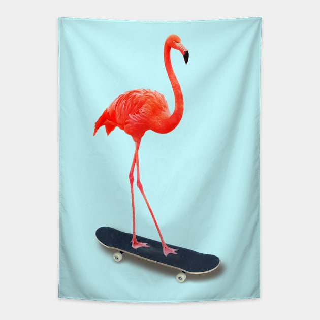 Skateboarding Flamingo Tapestry by DavidLoblaw