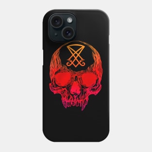 Human skull with Sigil of Lucifer Phone Case