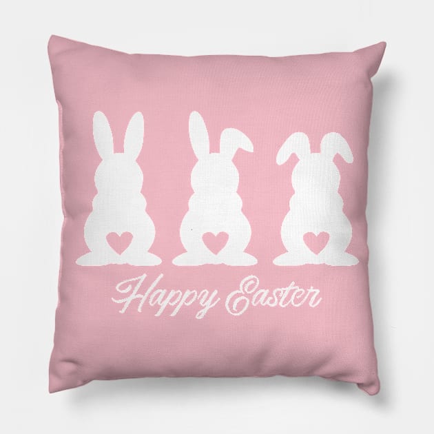 Three Easter Bunnies with Heart Shaped Tails Pillow by deelirius8