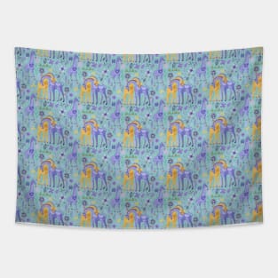 Loving Giraffes in Purple, Teal and Yellow Tapestry